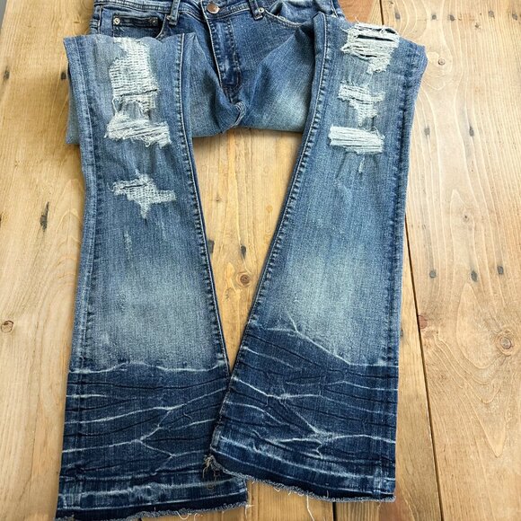Nova‎ Men Jeans Flare Distressed Wash 30 Blue Denim Excellent Condition! - Picture 2 of 9